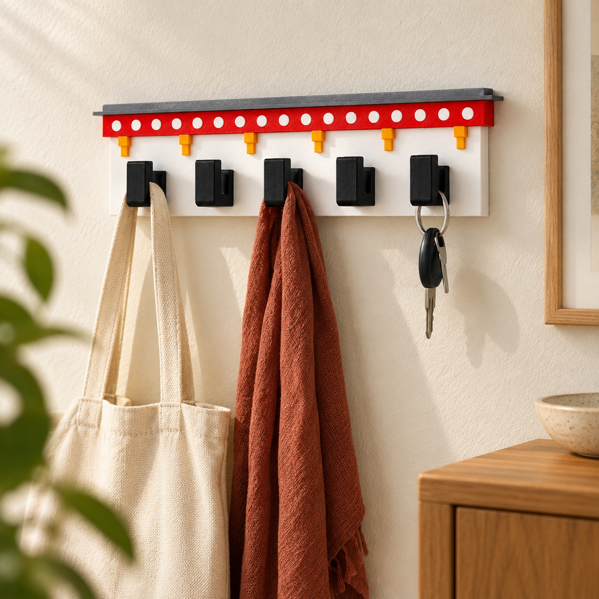 Tibetan wall hook with tote scarf and keys