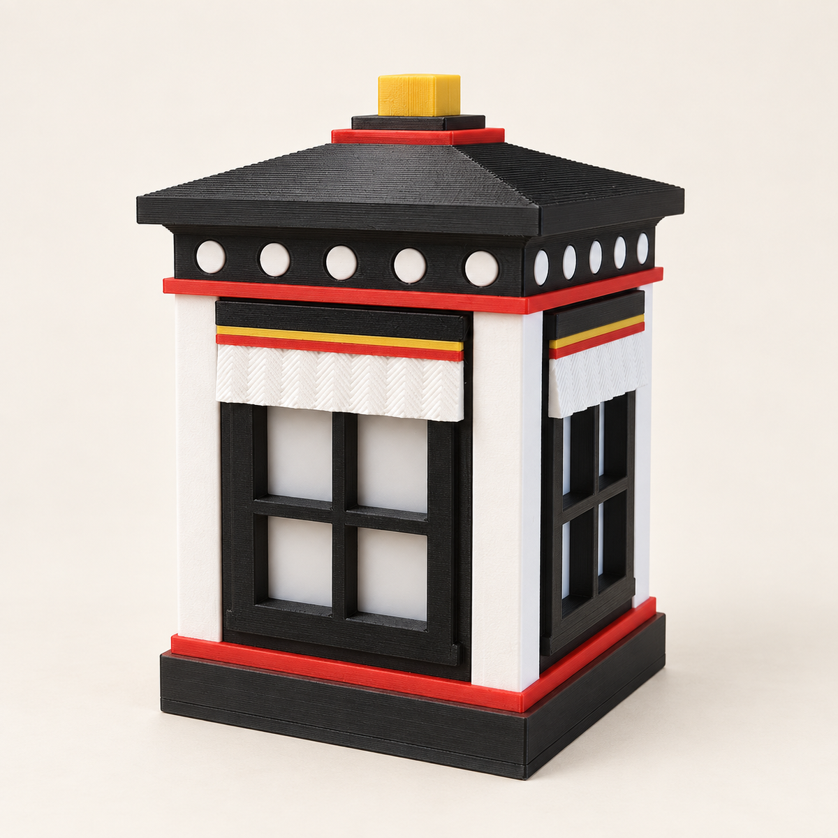 Tibetan Window Lamp with yellow square roof finial, light off