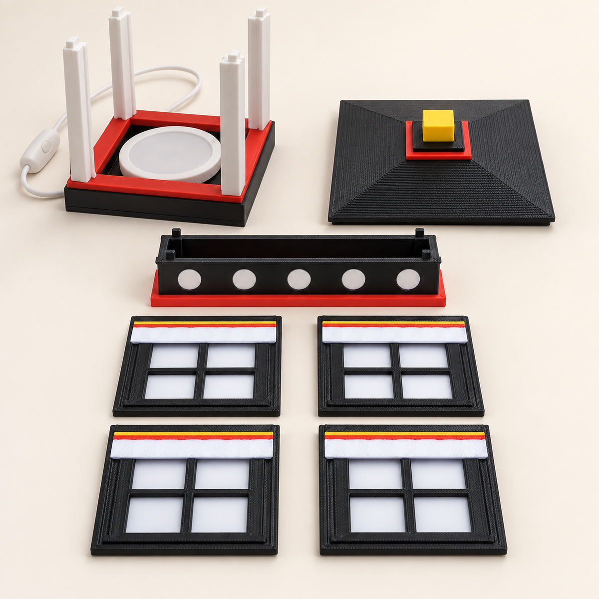 Tibetan Window Lamp components arranged before assembly
